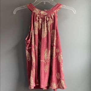 Anthropologie Pink & Gold Halter Top